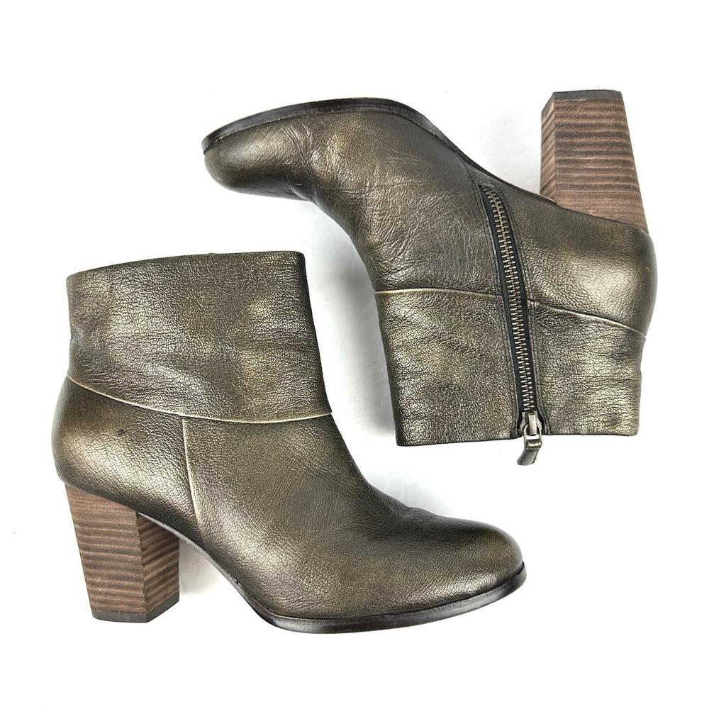 Cole Haan Cassidy Ankle Boot 7 Metallic Black Gold Brush Off Leather Air Bootie